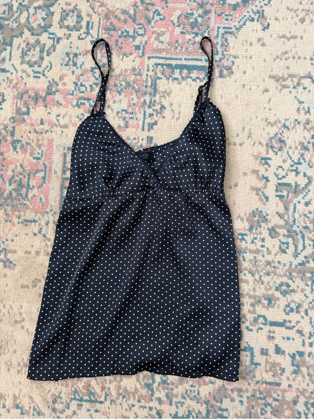 John Galt Navy Silk Polka Dot Tank Top